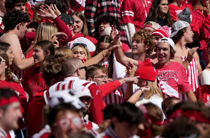 Spectators frolic during the second quarter of the Wisconsin - Rutgers football game Saturday, October 7, 2023 at Camp Randall Stadium in Madison, Wisconsin. Wisconsin beat Rutgers 24-13.